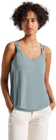 Street One Dames Silk-Look top met knoop in Blauw, in size: 34
