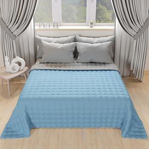 PETTI Artigiani Italiani - Quilt voor tweepersoonsbed, licht dekbed, dubbelzijdig sprei, licht zomerdekbed, lichtblauw-grijs
