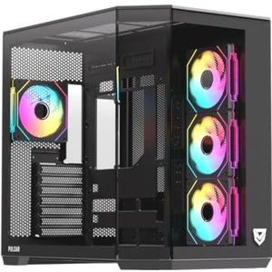 Nfortec Pulsar Gaming Tower ATX zonder stoffilter, met 4 ventilatoren, gehard glas, vloeistofhouder 360 mm, mesh-voorkant, USB-C, zwart