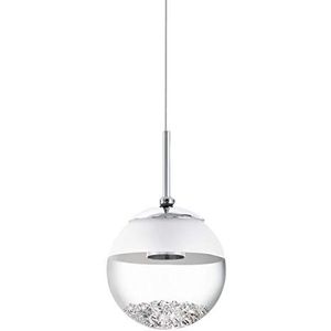 EGLO Montefio 1 Led-hanglamp, 1 lichtpunt, moderne hanglamp voor de eettafel, van metaal, glas en kristal, in chroom en wit, warmwit ledlicht