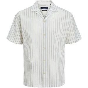 JACK & JONES Heren JPRBLUSUMMER Linen Resort Shirt S/S SN Shirt, Zand/Stripes: Relax Fit, L, Zand/strepen: relax fit, L