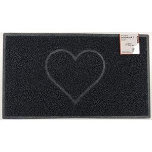 Nicoman Spaghettimatten deurmat voor de entree, robuuste vuilvangmat van vinyllussen, met reliëf hart【75 x 44 cm, medium, buiten】, zwart