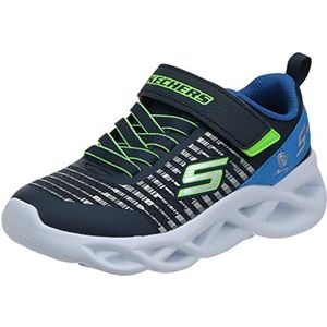 Skechers Twisty Brights Sneaker voor jongens, Marineblauw Textiel Lime Zilveren Trim, 35 EU