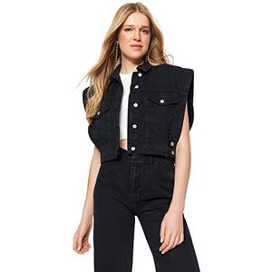 Trendyol Dames regular fit basic overhemd kraag denim vest, Zwart, S