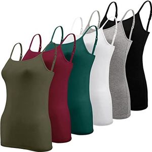 BQTQ 6 stuks basic hemdje verstelbare riem vest top voor vrouwen en meisjes, Zwart, Wit, Grijs, Armygreen, Donkergroen, Donkergroen, XL