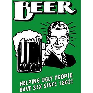 Schatzmix Bier Beer Helping Ugly People Have Sex groen metalen bord wanddecoratie 20 x 30 cm tin sign metalen bord, blik, meerkleurig