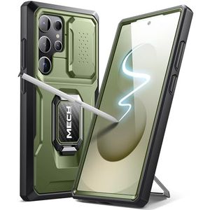 TONGATE Compatibel met Samsung Galaxy S24 Ultra Case, [Bulit-in Slide Camera Cover & Ring Kickstand] [2 Front Frame & 1 Screen Protector] Militaire kwaliteit Case voor Samsung S24 Ultra 6.8"", Groen