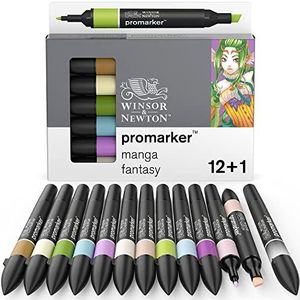 Winsor & Newton 0290142 Promarker, professionele layoutmarker - 2 punten, fijn en breed voor tekeningen, ontwerp en lay-outs - Set 12 Promarker, Manga Fantasy