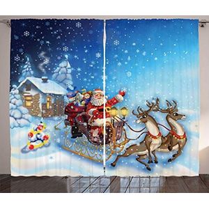 ABAKUHAUS Kerstmis- Gordijnen, Kerstman in Ar Toys, Woonkamer Slaapkamer Raamgordijnen 2-delige set, 280 x 175 cm, Marineblauw