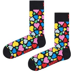 Happy Socks Heart, Kleurrijke en Leuke, Sokken voor Dames en Heren, Zwart (41-46)