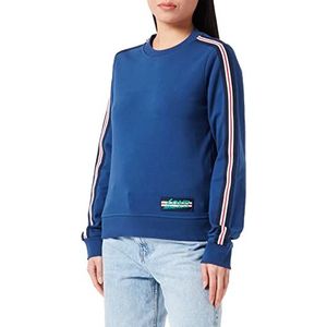 Love Moschino Dames slim fit ronde hals lange mouwen met gestreepte tape mouwen en logo patch sweatshirt, blauw, 44
