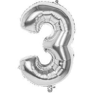 Boland - Folieballon cijfer, zilver 86 cm, zilver, cijferballon, nummer, ballon, lucht, verjaardag, jubileum