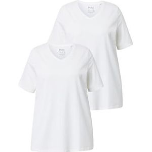 Ulla Popken Dames grote maten plus size basic T-shirt, verpakking van 2 stuks in dezelfde kleur, gebroken wit, 42-44 Grote maten