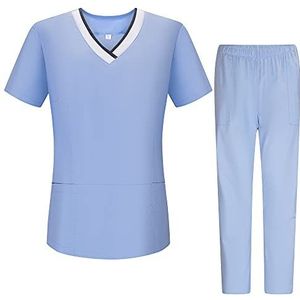 Misemiya Werkkleding, elastisch, voor dames, korte mouwen, kliniek, ziekenhuis, reiniging van plantaardige oppervlakken – Ref.G7154, Medisch uniform G718-41 lichtblauw, XS