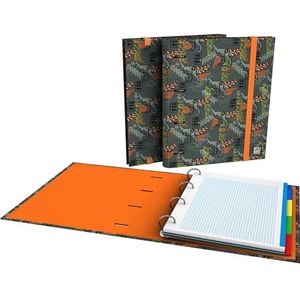 Grafoplás Map met 4 ringen met A4-vulling, bevat 100 geruite vellen, 5 x 5 cm, tabbladen en envelop met ritssluiting, ergonomisch gebogen rug, Rex Bits&Bobs pop-up-design