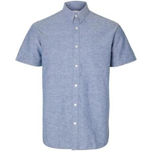 Slhreg-New Linen Shirt Ss Noos, blauw (medium blue denim), M