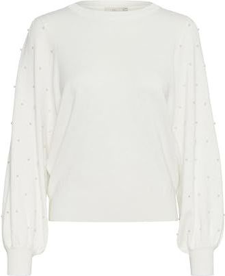 KAFFE Damestrui met lange mouwen, beaded ronde hals, regular fit, krijt., M