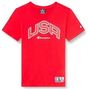 Champion Legacy Retro Sport B - USA S/S Crew Neck T-shirt, rood, 9-10 jaar kinderen en jongeren SS24, Rood