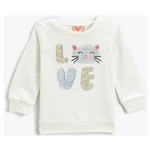 Koton Babygirls Cat Printed Crew Neck Sweatshirt, ecru(010), 12-18 maanden
