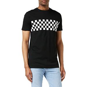 Urban Classics Heren T-shirt met schaakbordpatroon borststrepen Check Panel Tee, zwart/wit, XL