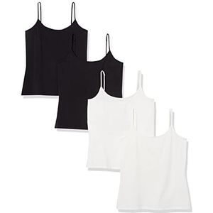 Amazon Essentials Women's Hemd met slanke pasvorm, Pack of 4, Wit/Zwart, S