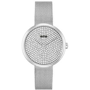 BOSS Analoge quartz horloge voor dames met zilveren roestvrijstalen mesh armband - 1502657, Zilver Wit, armband