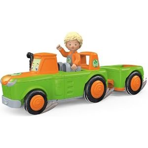 Toddys by Siku 0147, Frank Farmy, 2-delige tractor plus aanhanger, in elkaar te zetten, incl. beweegbare speelfiguur, hoogwaardige vliegwielmotor, groen/oranje, vanaf 12 maanden