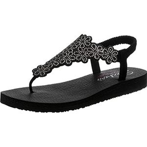 SKECHERS Vrouwen Meditatie Bloemen Lover Flip-Flop, Zwart, Zilver, 5 UK, Zwart Zilver, 38 EU