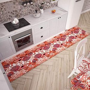 PETTI Artigiani Italiani Keuken tapijt, antislip en wasbaar, 52 x 240 cm, design koraal, rood, gemaakt in Italië