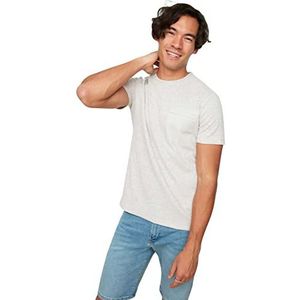 Trendyol Men's Stone Male Regular Fit Bicycle Collar Short Sleeve Zippered Micro Pocket W T-shirt, L