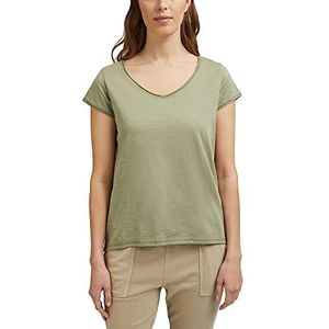 ESPRIT T-shirt met V-hals van 100% biologisch katoen, licht kaki, S