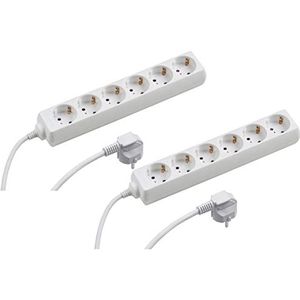 Meister Tido 7430480 Stekkerdoos, 6-voudig, set van 2, 5 m kabel, wit, IP20, voor binnen, stekkerdoos, meervoudig stopcontact, tafelstopcontact, Tido 6-voudig