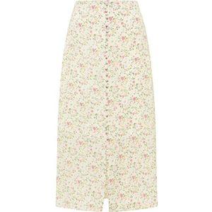caneva Dames midi-rok met bloemenprint rok, Wit meerkleurig, XL