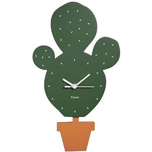 Fisura - Originele cactus wandklok. Stille wandklok 38 x 20 centimeter. Groene keukenklok. Slingerklok van hout en ABS. 1 AA-batterij.