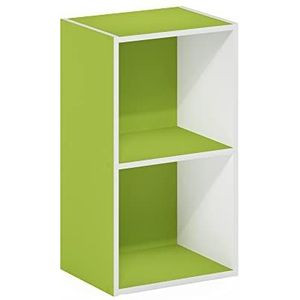 Furinno Luder Boekenkast/Boekenplank/Opbergplanken, 2-laags kubus, groen/wit