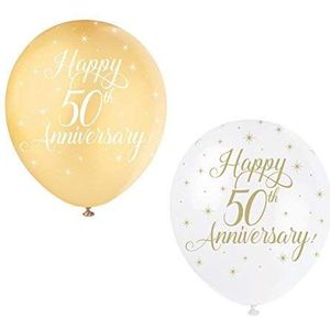 Unique 56125 geassorteerde Happy 50th Anniversary Latex ballonnen-12 | Goud en Wit | 5 stuks