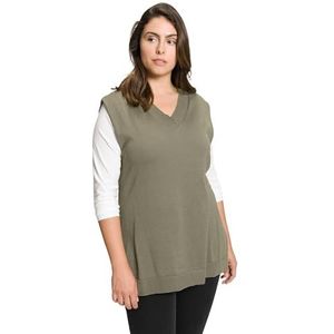 Ulla Popken - Dames Pullunder - Lodengroen - Mouwloos - Diepe V-hals