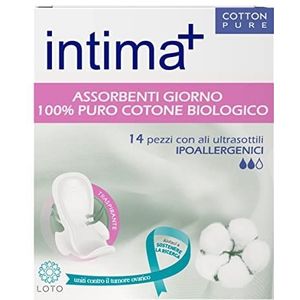 Intima + maandverband 100% puur biologisch katoen met hypoallergene vleugels, 14 stuks