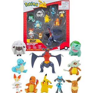 Pokémon Pokémon figuren, set van 10 stuks, 5-11 cm, Garchomp, Pikachu, Charmander, Squirtle, Bulbasaur, Eevee, Scorbunny, Cubone, Wooloo & Riolu, officieel Pokemon speelgoed