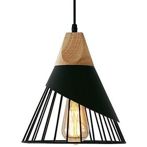 MAXDUYU Moderne Zwarte Hanglamp, Vintage houten Lamp, Industriële metalen Plafondlamp, Creatieve Hanglamp, E27 Licht voor kookeiland, woonkamer, keuken, Zwart