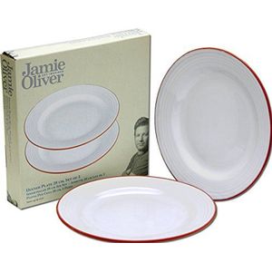 Jamie Oliver 2 platte borden, grote platte borden, 28 cm, wit met rand in terracotta-stijl