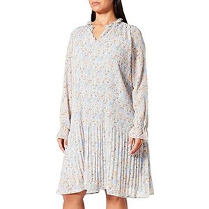 Minus Rikka Damesjurk, V-hals, casual jurk, Dusty Blue Flower Print, 44