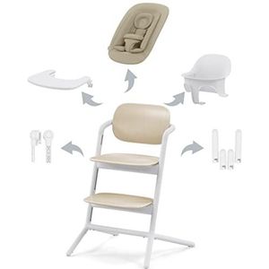 Cybex Gold LEMO Kinderstoel 4-in-1 Set, 0 - 99 jaar, Vanaf de geboorte, Inclusief wipstoeltje, Inzetstuk voor pasgeborenen, Hoofdsteun en adapterset, Sand White (Zand Wit)