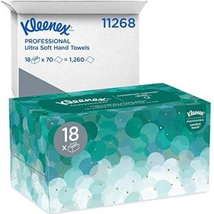 Kleenex Handdoeken (11268), ultrazacht en absorberend, pop-updoos, 18 dozen/etui, 70 papieren handdoeken/doos, 1260 vellen/etui
