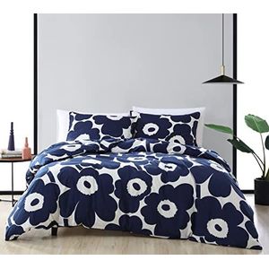 Marimekko Kingsize dekbedovertrekset, katoenen beddengoed met bijpassende kussenslopen en knoopsluiting, woondecoratie voor ieder seizoen, rood (Unikko Indigo)