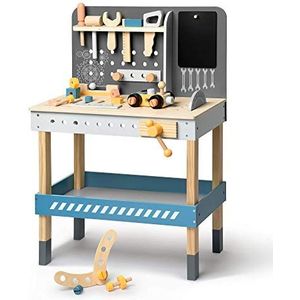 ROBUD Kinderwerkbank van hout met gereedschap en accessoires, speelgoedgereedschapsset, cadeau voor kinderen vanaf 3, 4, 5, 6 jaar en ouder