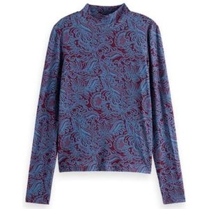 Scotch & Soda All Over Bedrukt Mock Neck Ls T-shirt, Blue Mountain Paisley Lake Blue 402, XL