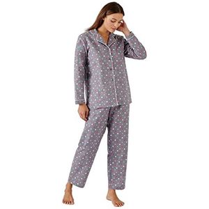 Damart - Pyjama flanel katoen bedrukt, Grijs gestippeld, XS