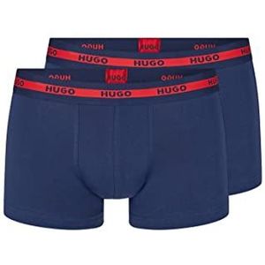 HUGO Trunk Twin Pack Boxershorts voor heren, set van 2 stuks, stretchkatoen met logo's op de tailleband, New - Navy410, XS