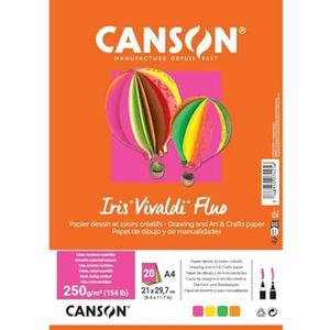 CANSON Iris Vivaldi, gekleurd tekenpapier, glad, 240 g, vel, A4-21 x 29,7, 4 verschillende kleuren, 20 vellen